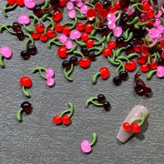 100PCS Cherries Nail Charms 3D Colorful Cherry Nail Rhinestones Summer Fruit Nail Jewels Design Accessories for Nail Supplies DIY Nail Craft