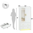 thumbnail image 4 of Blotout 70" Armoire Wardrobe Closet with Mirror, LED Wardrobe Armoire with 2 Drawers, 2 Door Wood Armoire Storage with Hanging Rods and Multi-Layer Shelves, 4 of 7