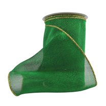 Ribbon Bazaar Wired Metallic Sheer Jacquard 6 inch Green (Gold Edge) 10 yards Ribbon