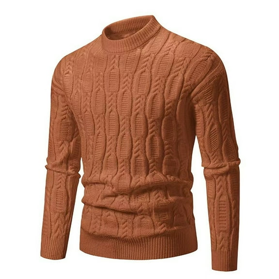 JTieacloth Mens Sweaters Pullover Autumn And Winter New Semi High Neck Casual Sweater Base Men's Jacquard Fashion Plus Size Base Sweater(Brown)