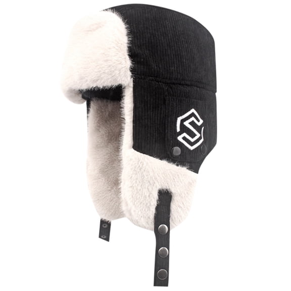 AWZXDE Corduroy Lei Feng Winter Hats For Men And Women Warm Ear Cover Windproof Ski Cap For Outdoor Cycling Black