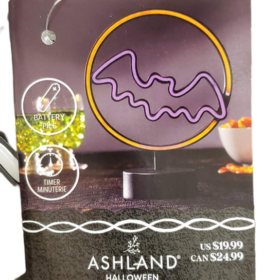 Ashland Halloween Neon Icon Light Bat Shaped Orange Purple 10 in