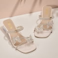 thumbnail image 5 of Hinvhai Women's Rhinestone Sandals Square Toe Strappy Chunky Block Heels for Women Comfortable Wedding Party Dress Shoes Beige 5.5(36), 5 of 9