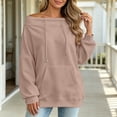 thumbnail image 6 of Karymi Plus Size Tops for Women Solid Off the Shoulder Hoodie, Oversized Long Sleeve Loose Pullover Sweatshirt with Front Kangaroo Pocket for Autumn Winter, 6 of 9