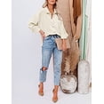 thumbnail image 2 of Womens Corduroy Loose Shirt Button Down Oversized Patchwork Blouses Jacket White and Grey XL, 2 of 9