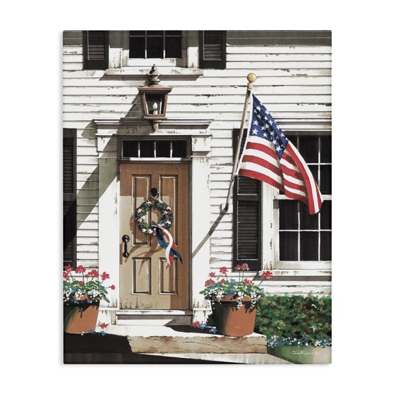 Stupell Industries Farmhouse Country House with Flag Canvas Art, 16 x 20, by John Rossini