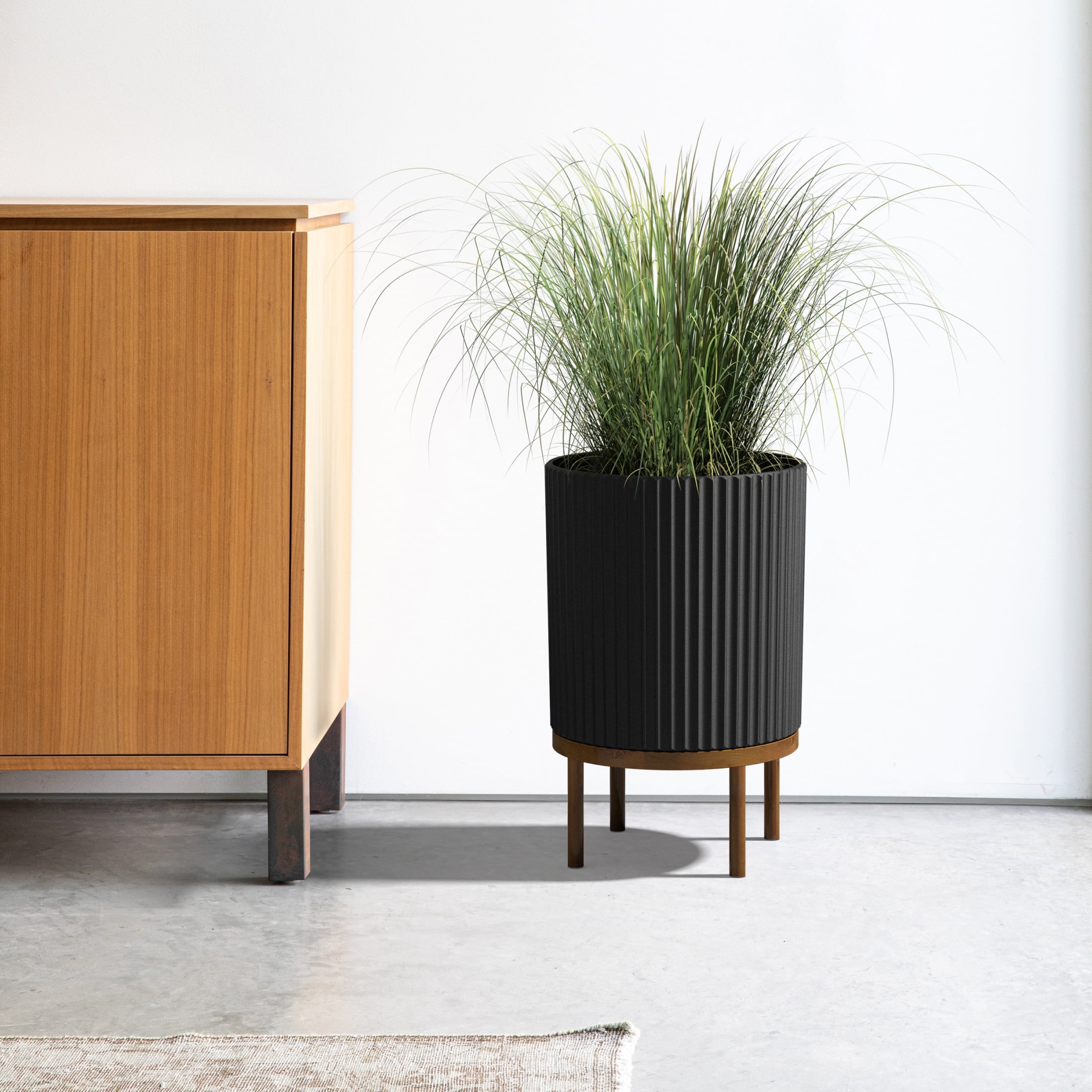 Veradek Demi Series Raised 16" Plastic-Stone Planter - (Black/Brown, 2 Pack)