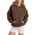 thumbnail image 2 of Likimi Womens Casual Hoodies Soft Warm Solid Color Long Sleeve Pullover With Pocket Fashion Autumn Winter Sweatshirt Size 2Xl Brown, 2 of 5