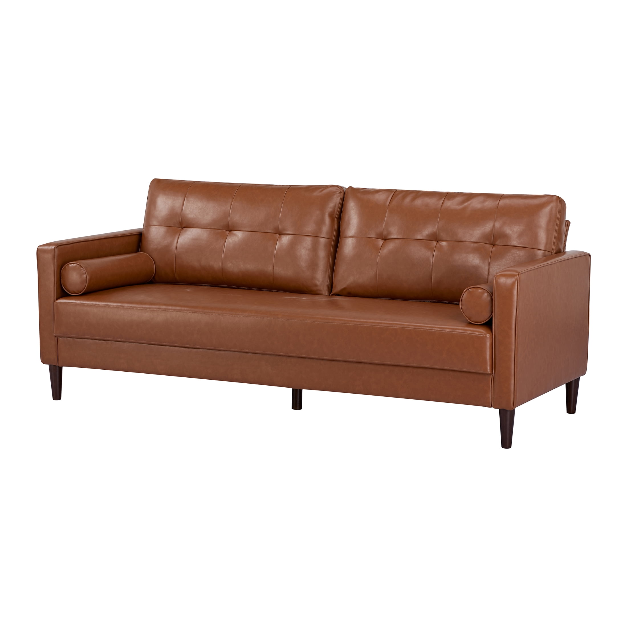 A&D Home Anza 3-Seater Tufted Faux Leather Sofa, Cognac Brown