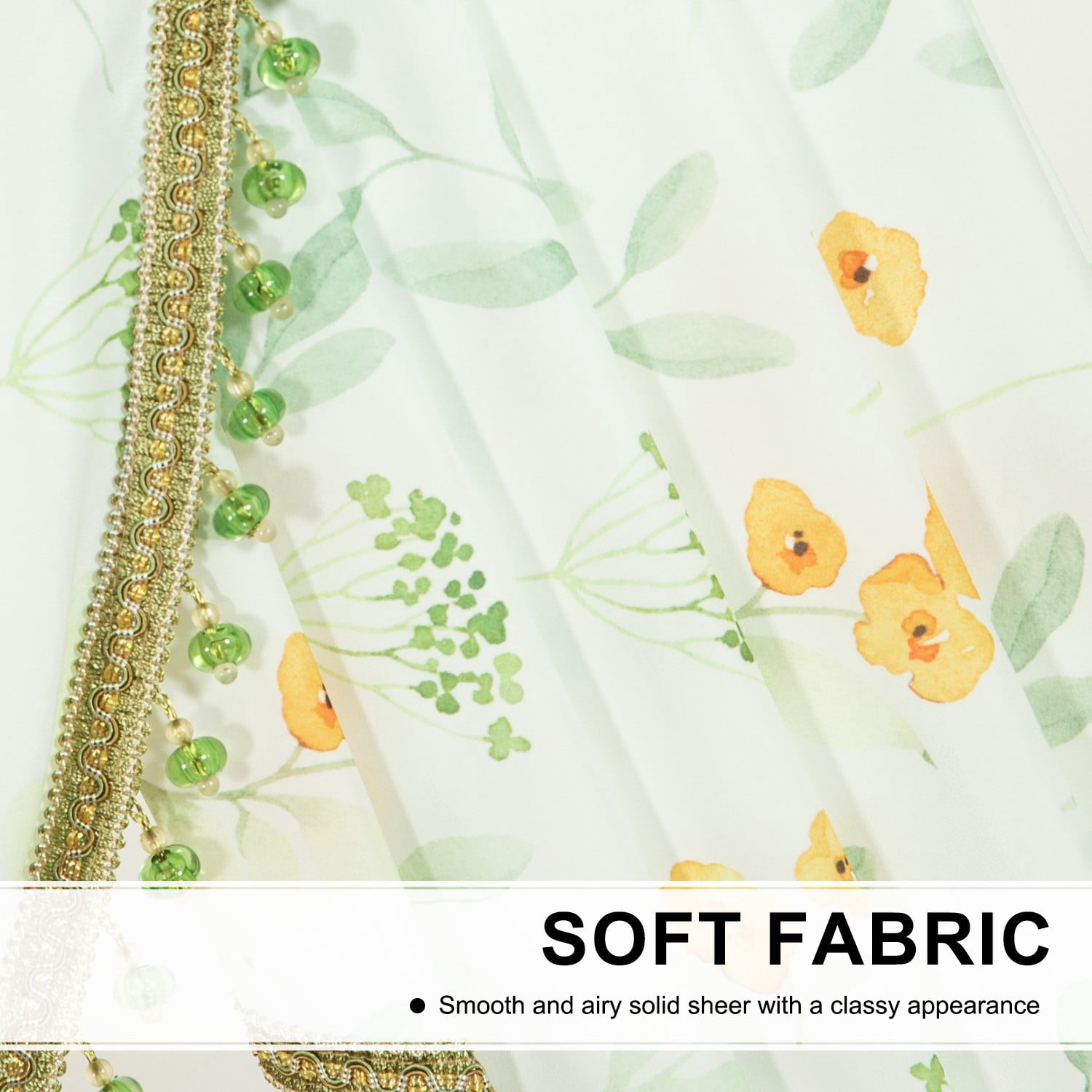 VOGOL Extra Wide Sheer Valance, Plants Print Waterfall Swag Curtains 110x43 Inches for Nursery & Bedroom