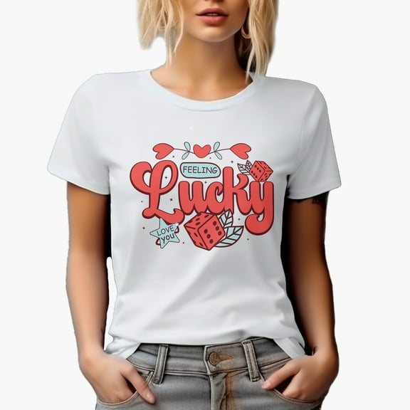 Retro Feeling Lucky, Love You with Dice, Valentine's Day Gift, White T-Shirt, Small