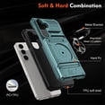 thumbnail image 6 of For Samsung Galaxy S25 FE 5G Phone Case with Finger Ring Holder Kickstand, Card Slots，Heavy Duty Shockproof Rugged Protective Working with Magnetic Car Phone Mount,Green,For Galaxy S25 FE 5G, 6 of 7