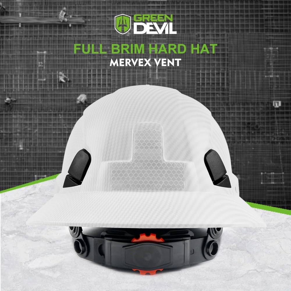 GREEN DEVIL Full Brim Hard Hat Vented Construction Safety Helmet