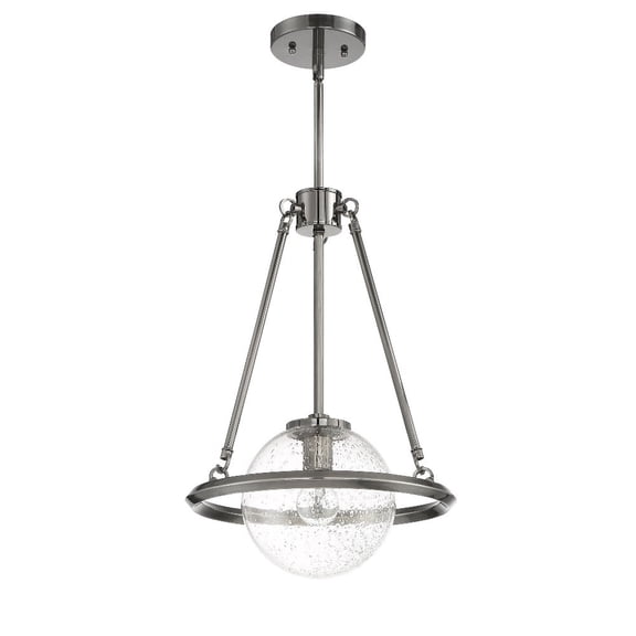 F26111-57-Sunset Lighting-Messier - 1 Light Pendant   Antique Gunmetal Finish with Seeded Glass