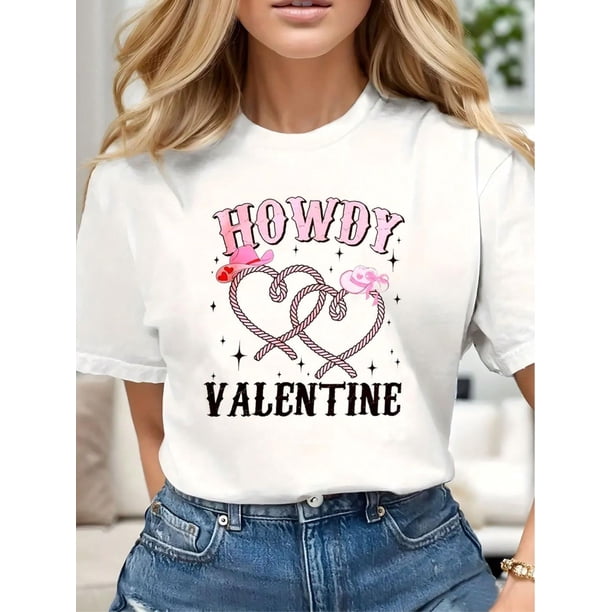 Elegante camiseta de San Valentín con estampado de cuerda y amor, de algodón suave, informal, de manga corta y cuello redondo, ideal para adultos, hombres, mujeres, adolescentes, jóvenes y para el tie