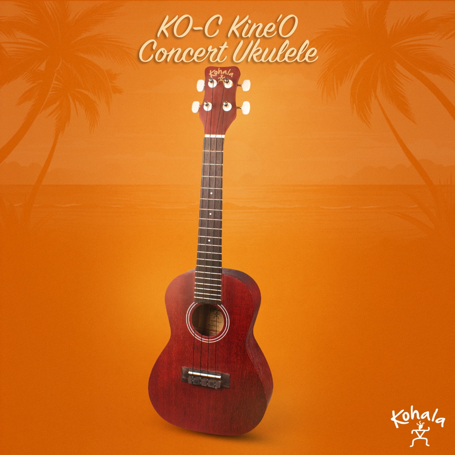 Kohala KO-C Kine’O Concert 4-String Right-Handed Ukulele with All Linden Wood Body and 19 Frets Bundle with Dual-Hinged Clip-On Tuner (Black) and Concert Ukulele Bag (Black) (3 Items)