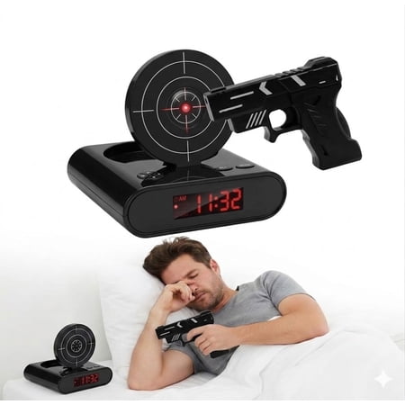 Target Alarm Clock with Shooting Game Digital Shot Timer Alarm Clock Interactive Wake You Shoot Personalized LED Display Bedside Adults Fun Gift Bedroom Office