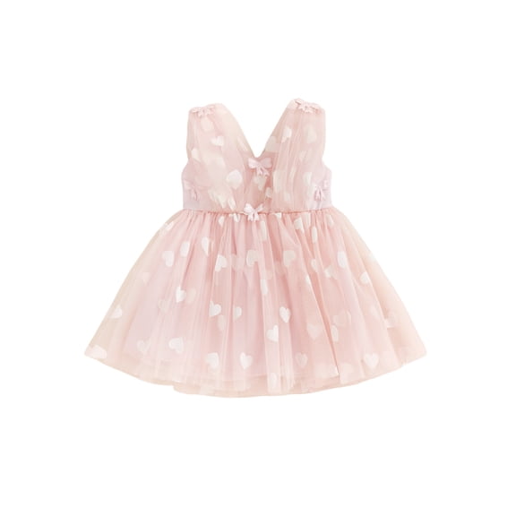 Gzhioc Kids Baby Girl Summer Dress 6 12 18 24 Months 2T 3T 4T Heart Print Bow Decor Sleeveless A-Line Dress