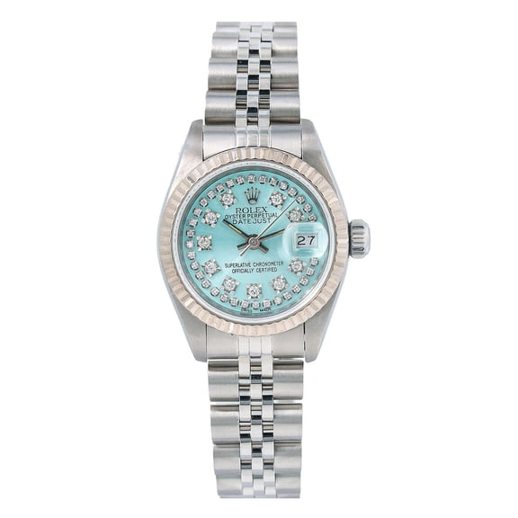 Pre-Owned Rolex Datejust 26MM 6917 Ice Blue Diamond Dial Fluted Bezel Stainless Steel Jubilee Bracelet