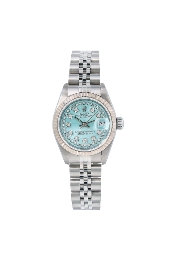Pre-Owned Rolex Datejust 26MM 6917 Ice Blue Diamond Dial Fluted Bezel Stainless Steel Jubilee Bracelet