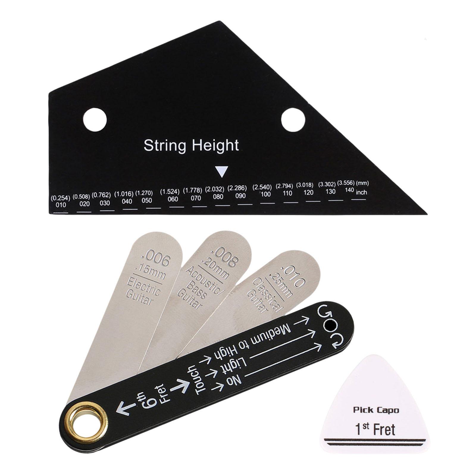 3 Pieces Guitar String Action Gauge Ruler Luthier Card Stainless Steel Material for Electric Acoustic Classical Guitar
