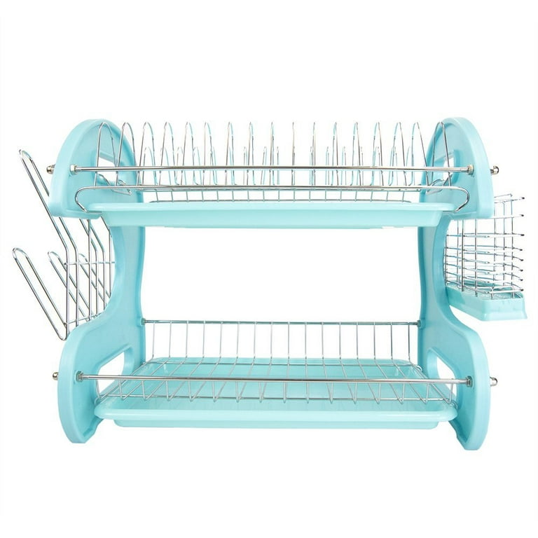 Plastic/Steel 2 Tier Dish Rack Home Basics Finish: Turquoise