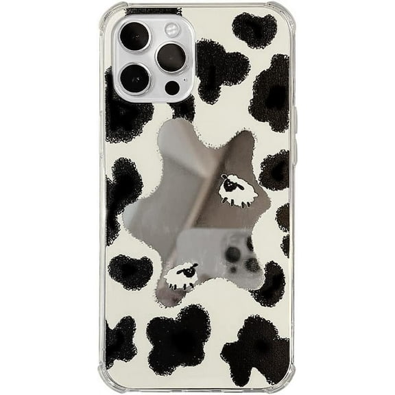 Cute Cartoon Sheep Cow Print Plating Mirror Phone Case Compatible with iPhone Case (Clear,iPhone 14 Plus)