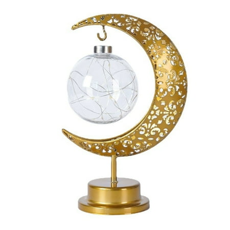 

2024 Tabletop Moon Lamp Iron Openwork Pattern LED Hanging Moon Shape Decorative Night Light Balls