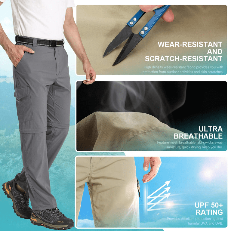 Jomlun Mens Hiking Pants Convertible Zip Off Shorts Outdoor Quick Dry Lightweight Fishing Travel Safari Cargo Trouser