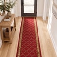thumbnail image 4 of Ottomanson Extra Long Runner Rug 2'7" x 25' – Non-Slip Low Pile Hallway Carpet, Trellis Burgundy Red, 4 of 10