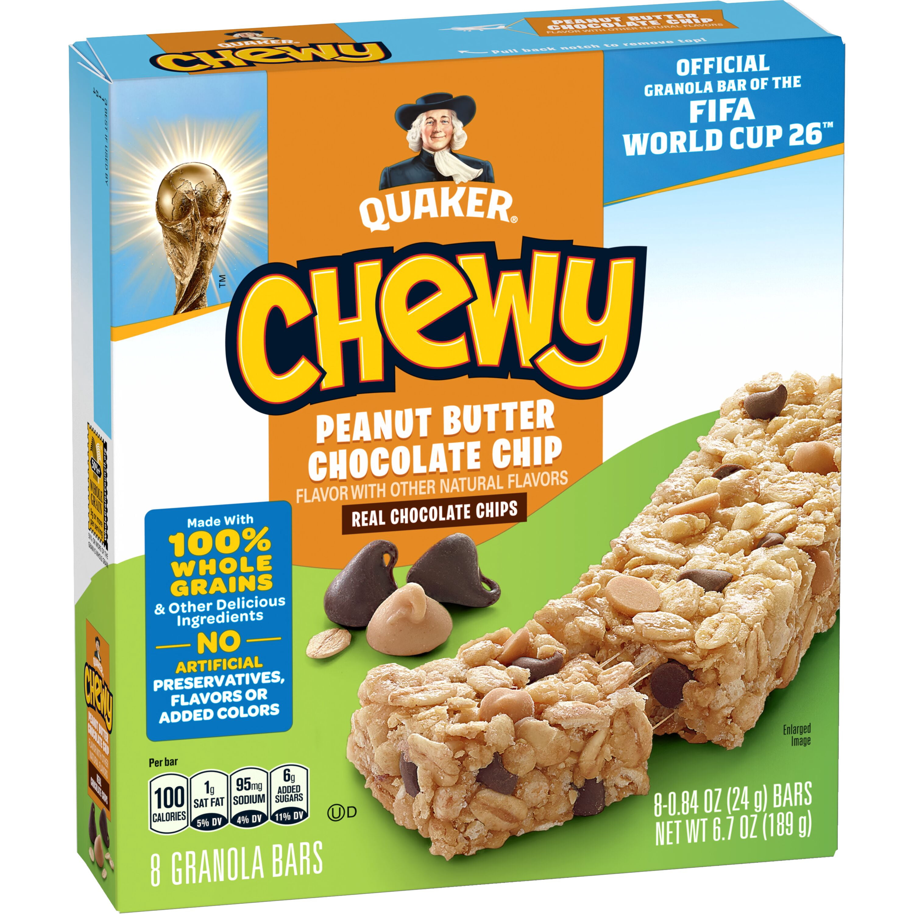 (4 pack) Quaker Chewy Peanut Butter Chocolate Chip Granola Bars, 6.7 oz, 8 Count