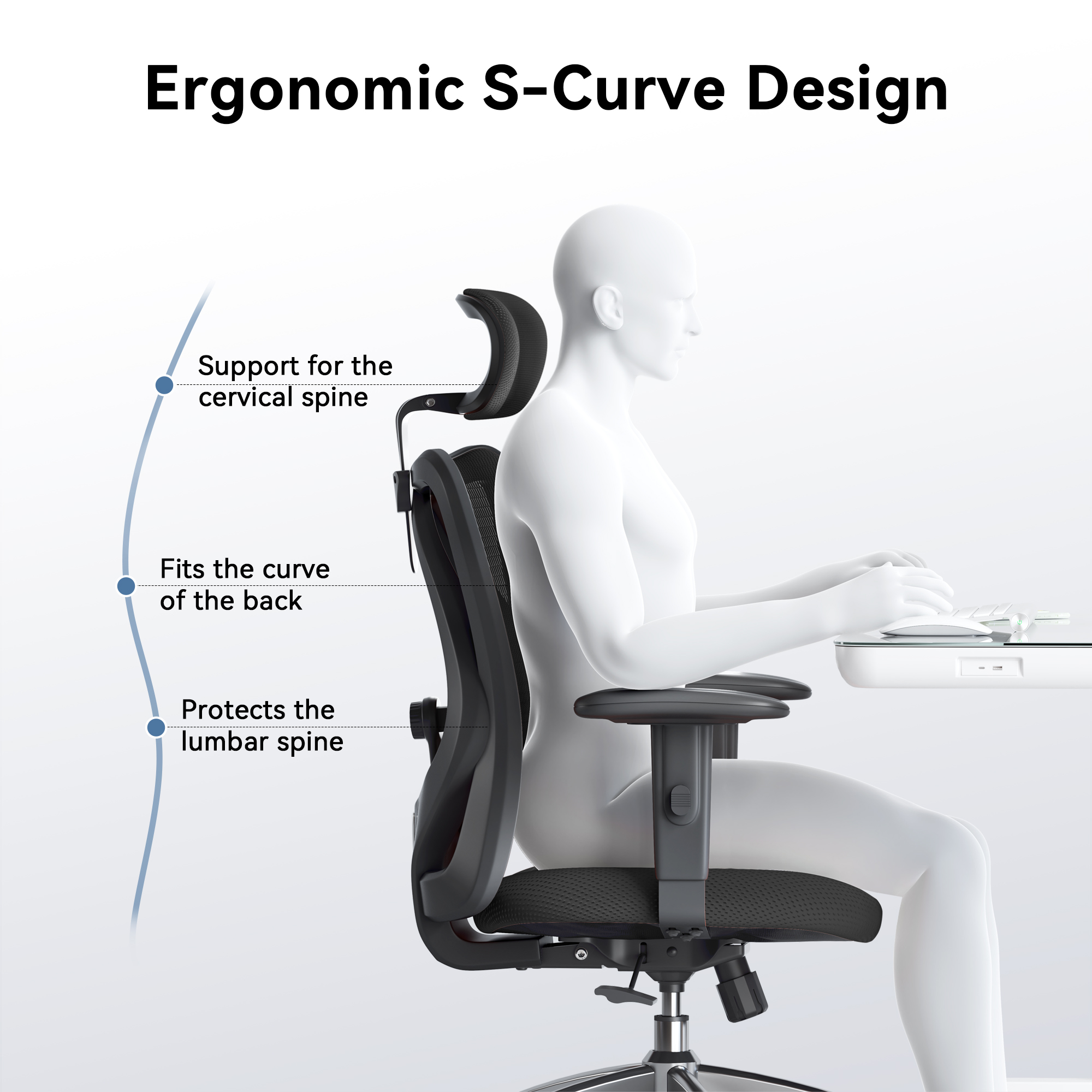 Sihoo M18 Ergonomic High-Back Mesh Office Chair, Black photo 8