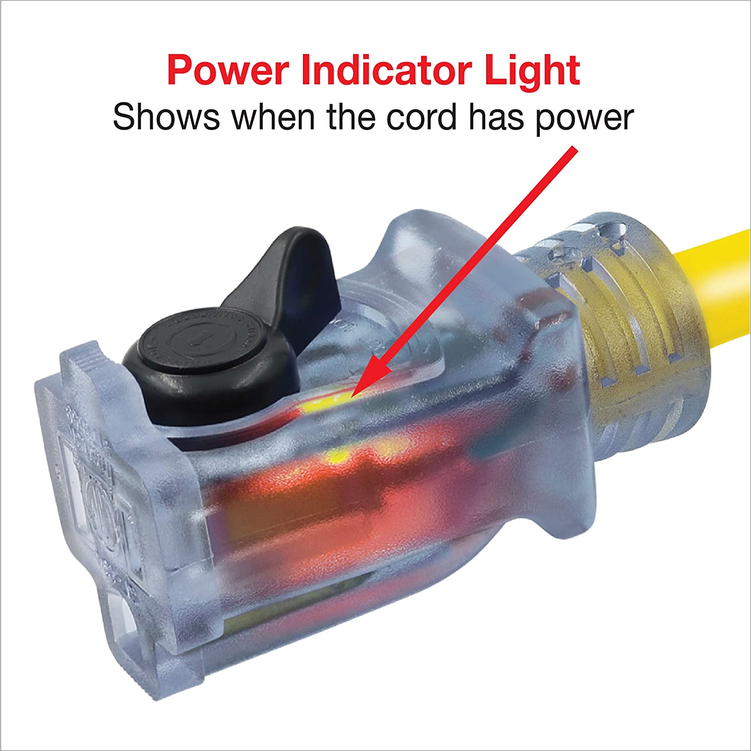Clear Power 14/3 SJTW 25 ft Heavy Duty Extension Cord with Lighted Locking Connector, Weather Resistant & Flame Retardant, Yellow, CP10129