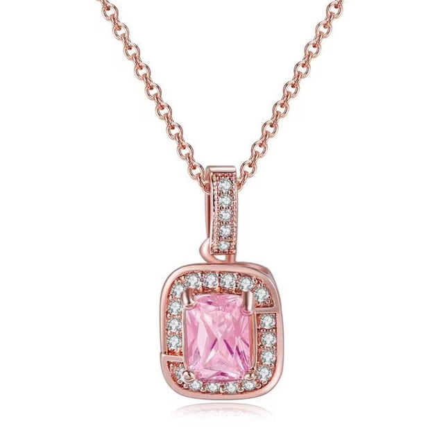 TIMIFIS Necklace Multicolor Necklace Color Zircon Single Full Diamond, Adjuster For Crystal Necklace (Platinum Rectangle) Valentine'S Day Gift