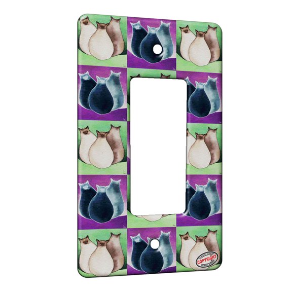 KuzmarK™ 1 Gang Rocker Wall Plate - Three Sealpoint Siamese Kitties Abstract Cat Pattern Art by Denise Every