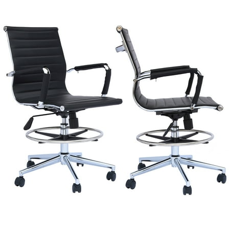 2xhome Set Of 2 Office Chair Ribbed Mid Back With Wheels And Arms For Home Office Conference Room Tilt Ribbed Adjustable Height Chrome Swivel With