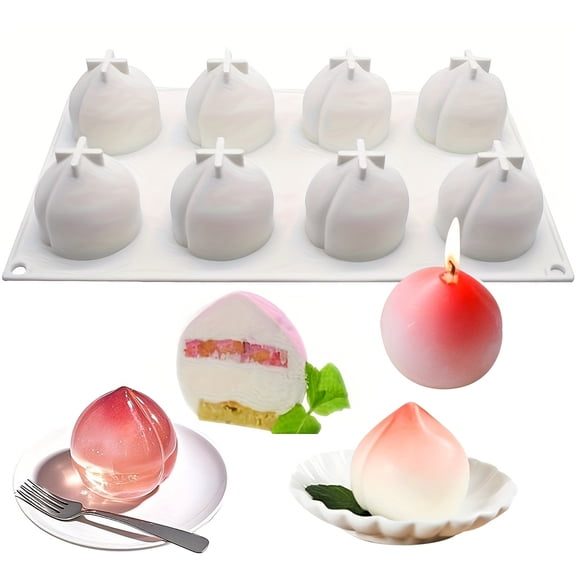 QUTETN 8-Cavity Peach-Shaped Silicone Mold – For Chocolate, Candy, Soap & Cake Decorations – Oven, Microwave & Freezer Safe – Non-Stick & Reusable