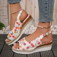 thumbnail image 2 of LUOGENLI Female Womens Sandals Comfortable Wedge Ladies Summer Cherry Printed Soft Leather Buckle Slope Heel Thick Bottom Large Size Fish Mouth Sandals 40, 2 of 9