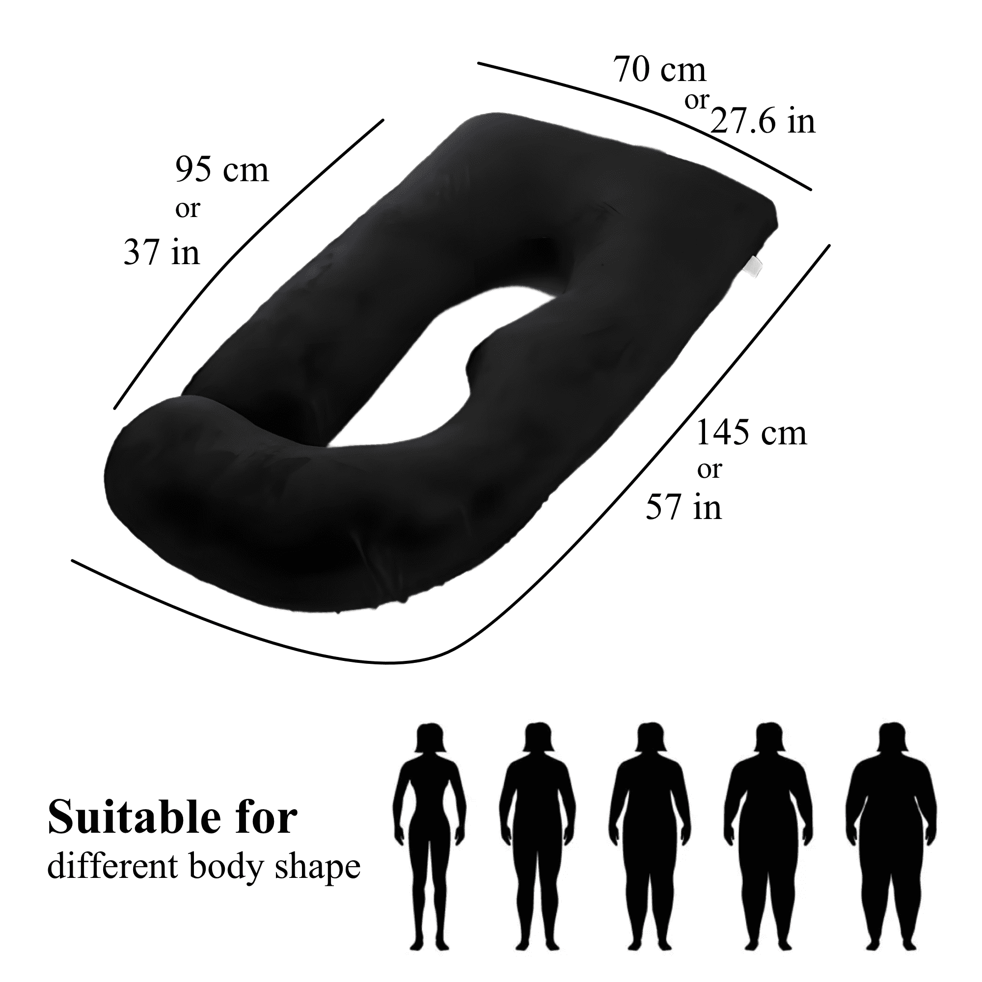 ALLOPERA Pregnancy Pillow, Full Body Maternity Pillow 57 inch, with Removable Washable Cover - Sleep Support for Legs, Back, Neck, Shoulder, HIPS, Belly for Pregnent Women, Velvet (Coal-Black)
