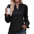 thumbnail image 2 of TEMOFON Blouses for Womens Fall Tops Casual V Neck Shirts Long Puff Sleeve Tunic Tops Loose Fit T Shirts Dressy Shirts Trendy Solid Color Black Size XL, 2 of 5