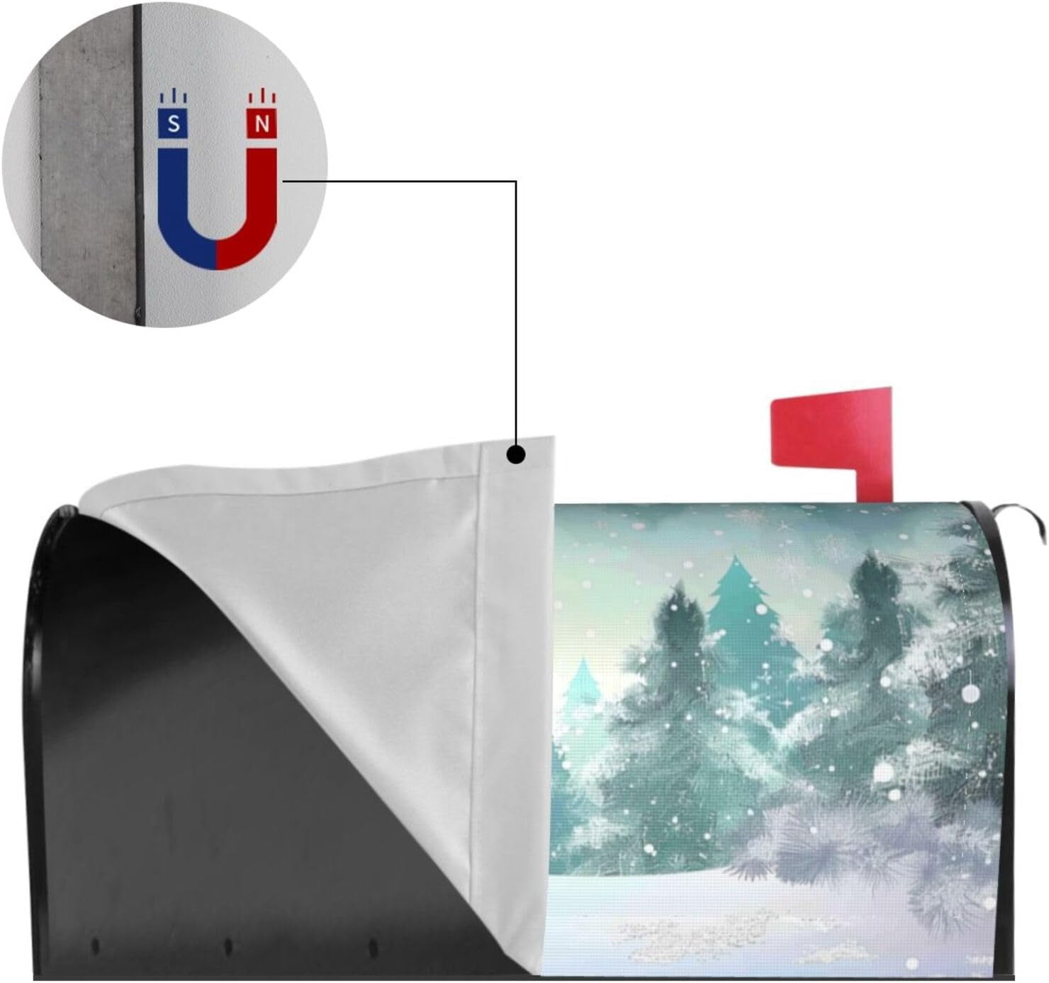 Merry Christmas Gnome Standing Snowfall Mailbox Covers Magnetic Winter Snow Snowflake White World Post Box Cover Wraps Large Size 25.5x21 in Inches for Garden Yard Décor