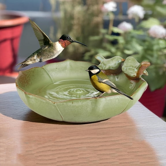 Ceramic Bird Bath Bowl for Outdoors, Ground & Tabletop Garden Decor, Weather-Resistant Birdbath for Deck, Balcony, Lawn - Easy Clean Bowl Only - Sage Color