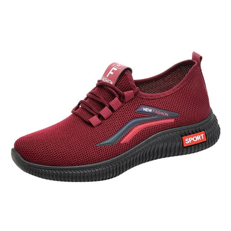 

Sneakers for Women Fashion Autumn Women Sports Shoes Flat Non Slip Lightweight Fly Woven Mesh Breathable Solid Color Elastic Lace Up Casual Womens Sneakers Mesh Red 40