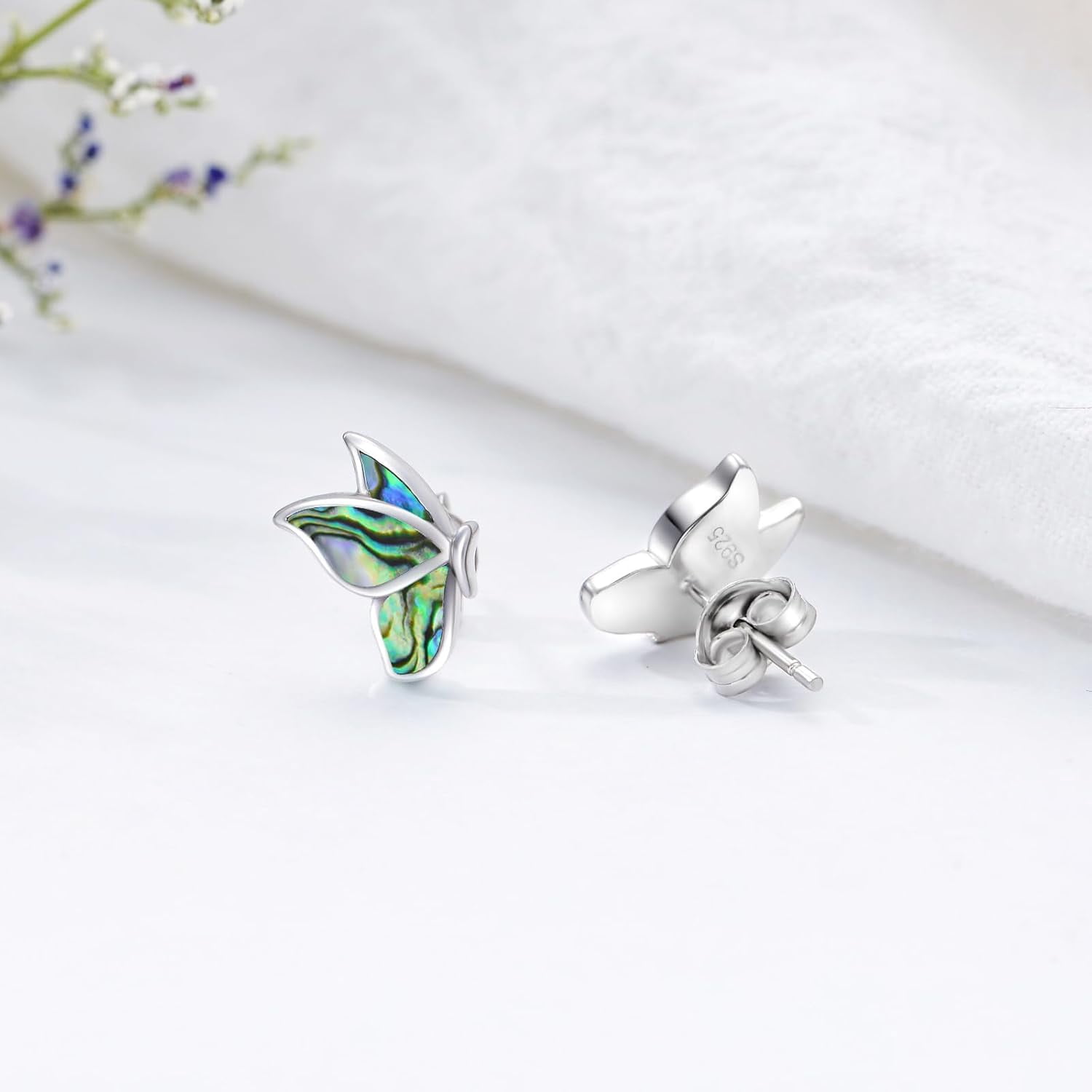 Dorunmo Black Butterfly Wings Earrings 925 Sterling Silver White Opal Stud Earrings Butterfly Jewelry Gifts for Women