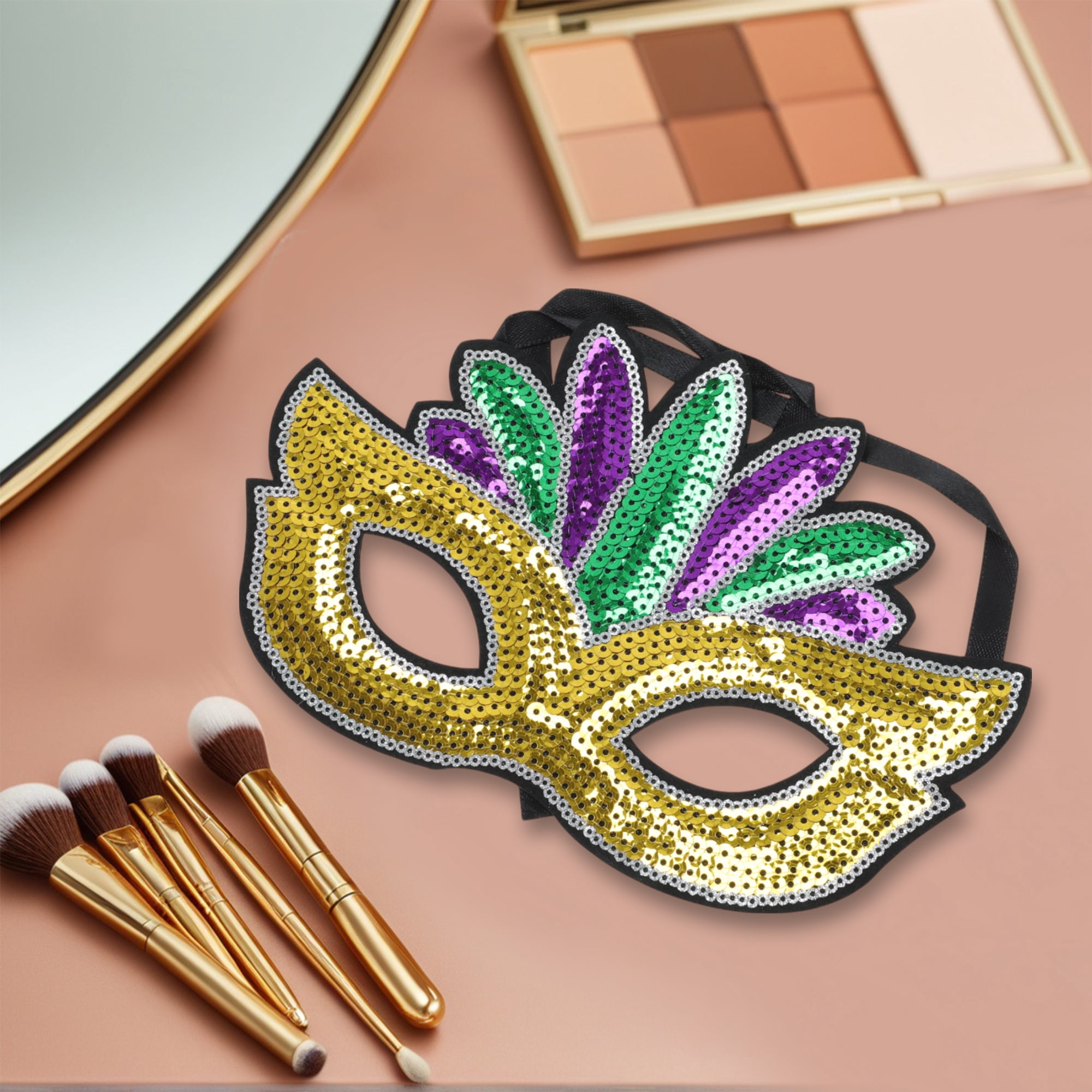 Unique Bargains 1 Pack Colorful Sequins Party Mask Purple Green Yellow 2