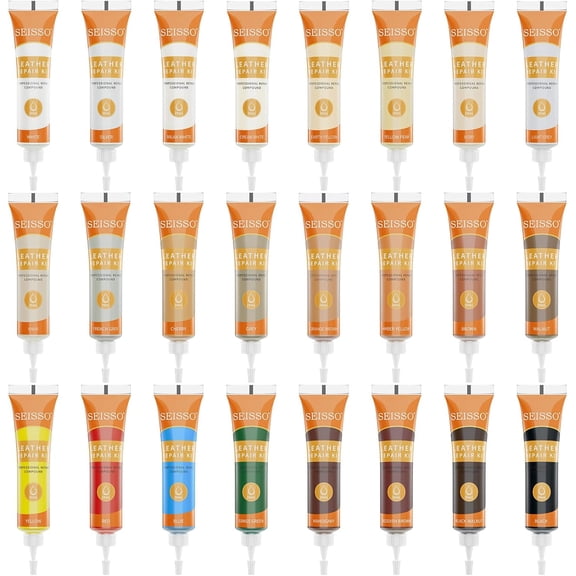 SEISSO 24 Colors Leather and Vinyl Repair Kit for Refurbishing Sofa, Car Seat, Boat Seat, Couch, Upholstery, Shoes and Jacket - Leather Dye Kit - A Simple and Convenient Leather Repair Solution