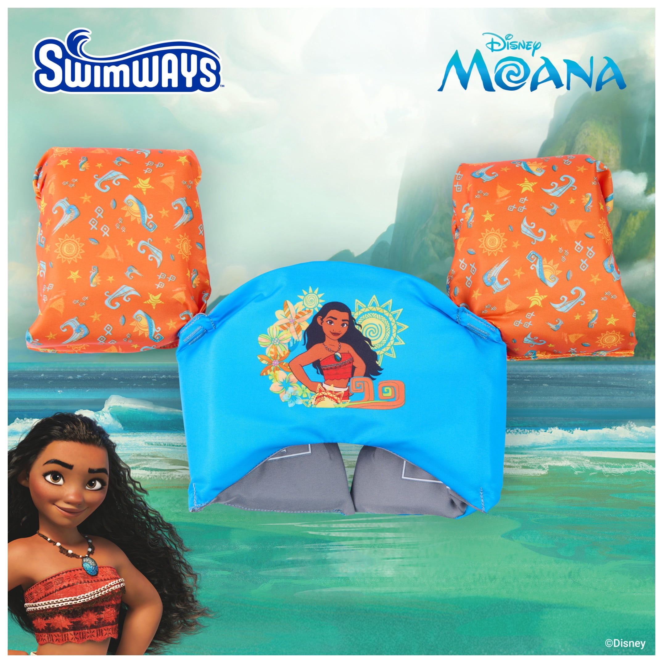SwimWays Disney Moana Swim Trainer, USCG Approved Training Life Vest for Kids 33-55 lbs