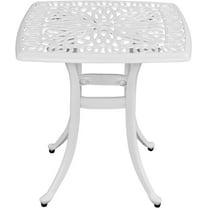 PINDEE Cast Aluminum Outdoor Side Table with Umbrella Hole, All Weather Round Patio Bistro Table,The appearance is exquisite, fashionable, and high-end.(White)