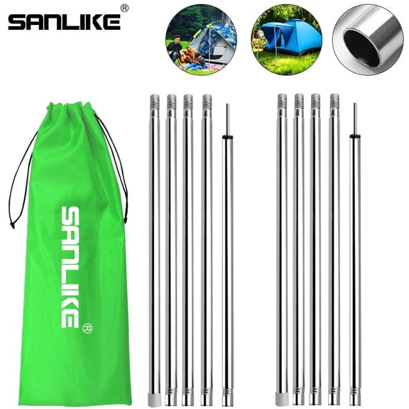 SANLIKE 2pcs Stainless Steel Light Poles Tent Pole Rod Tarp Poles Canopy Pole Adjustable Pole Tent with Storage Bag 10 Sections Steel Pole Camping Equipment