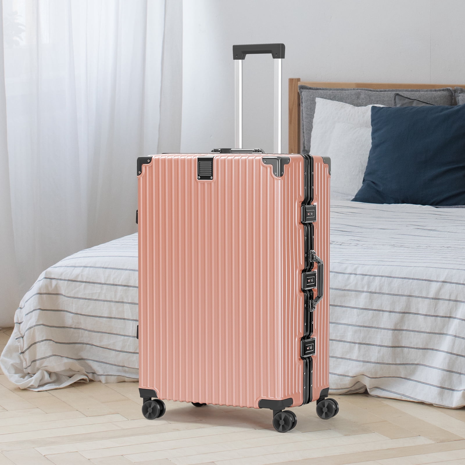 2-Piece Hardshell Luggage Set, 20& 28" Aluminum Frame Hardshell Spinner Luggage, Airline Approved Carry-On Luggage, TSA Lock, 360° Quiet Wheels, Large Suitcase for Travel